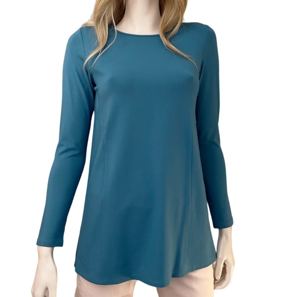 J. Jill Tunic Length Sweater Top Shirt Rayon Blend Cadet Blue Teal Pullover